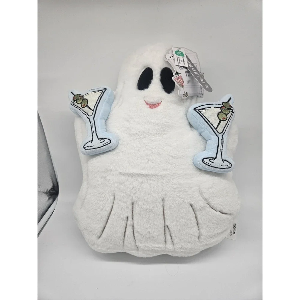 NWT Viral Olive Martini Ghost Faux Fur Plush Halloween Summerween Pillow